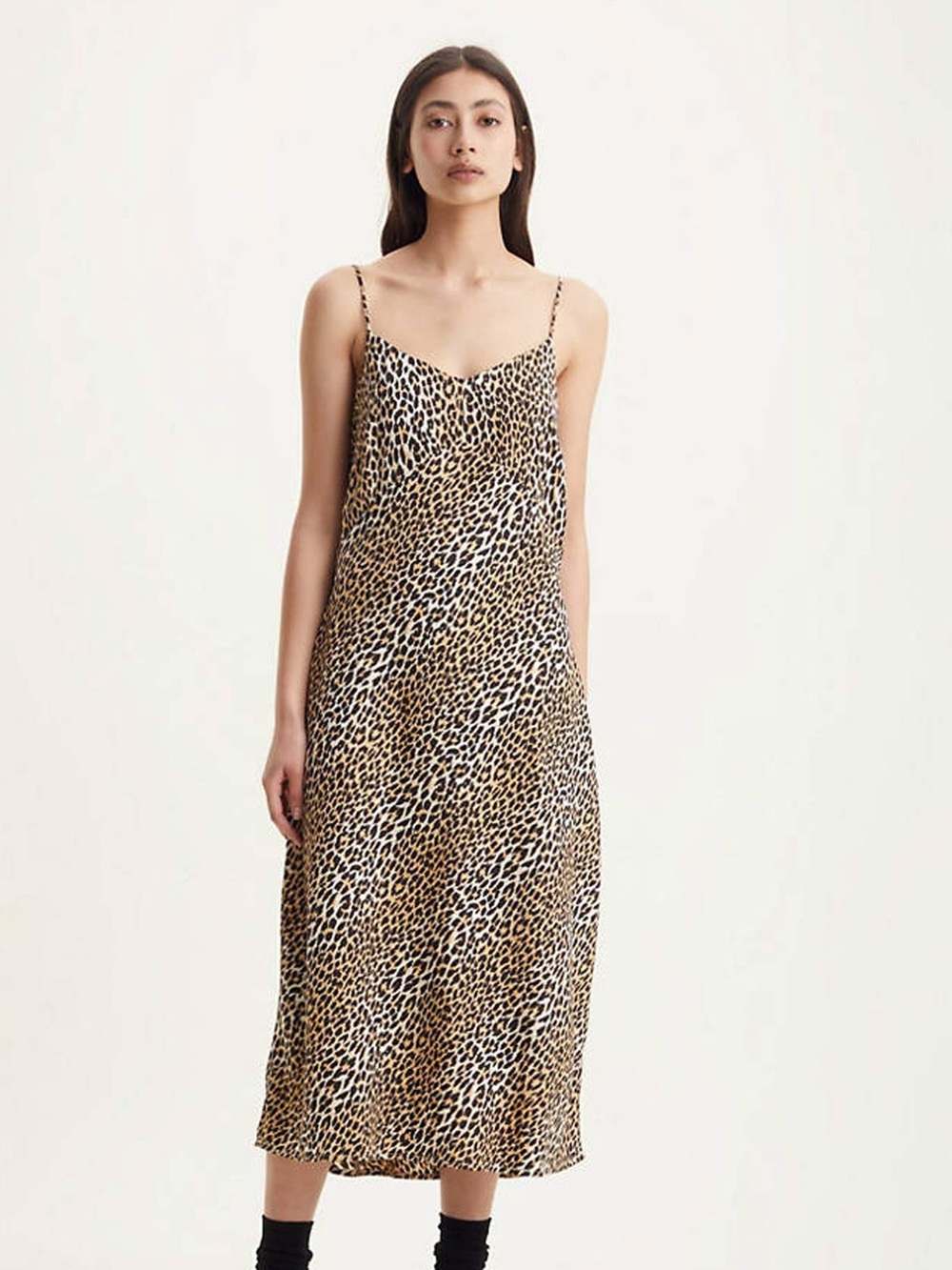 Levi's Leopard Print Slip Dress in Black, Tan & Cream